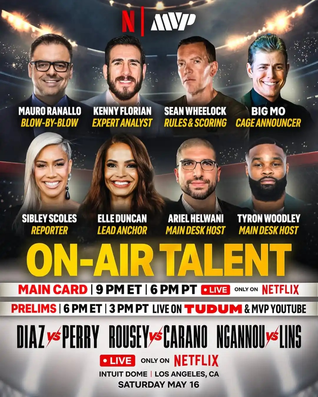 Rousey vs. Carano, broadcast team