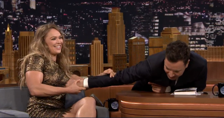 Ronda Rousey armbars Jimmy Fallon