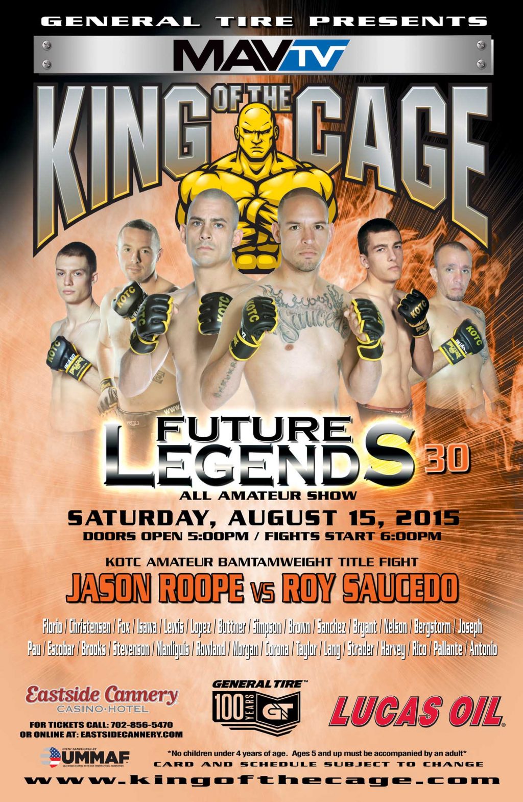 King of the Cage Presents “FUTURE LEGENDS 30” on August 15 at Eastside Cannery Casino Hotel in Las Vegas