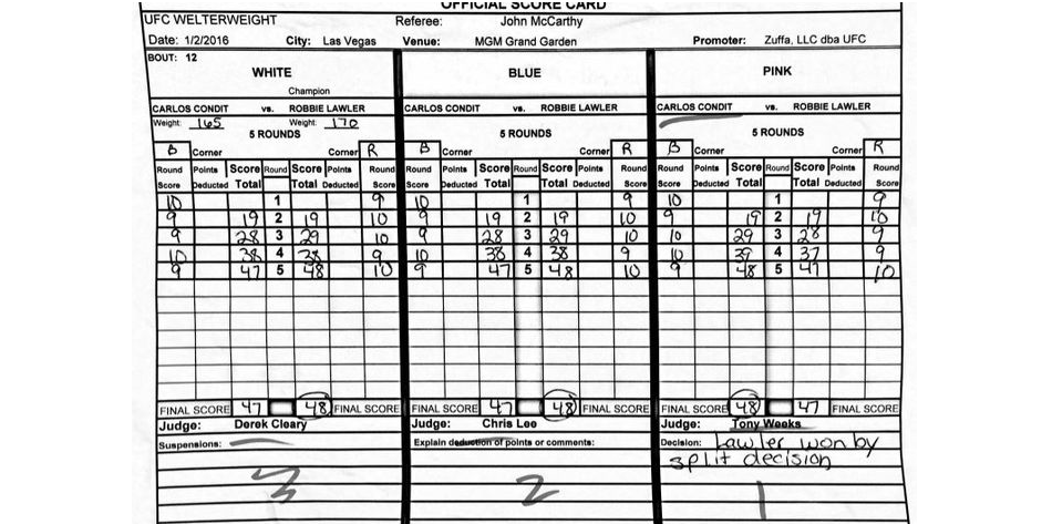 Judges Scorecards Ufc 195 Lawler Vs Condit