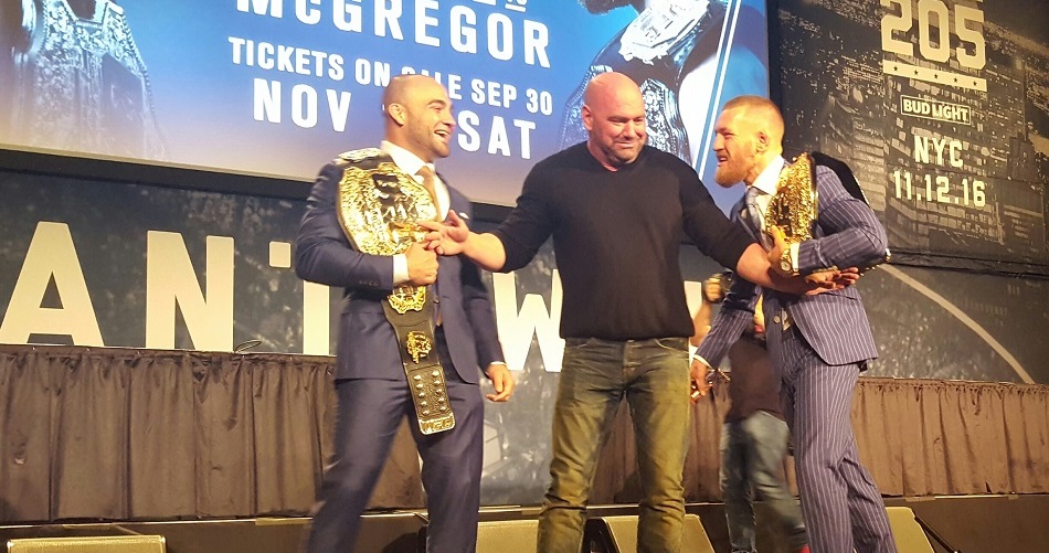 Conor McGregor and Eddie Alvarez square off at the UFC 205 Press Conference