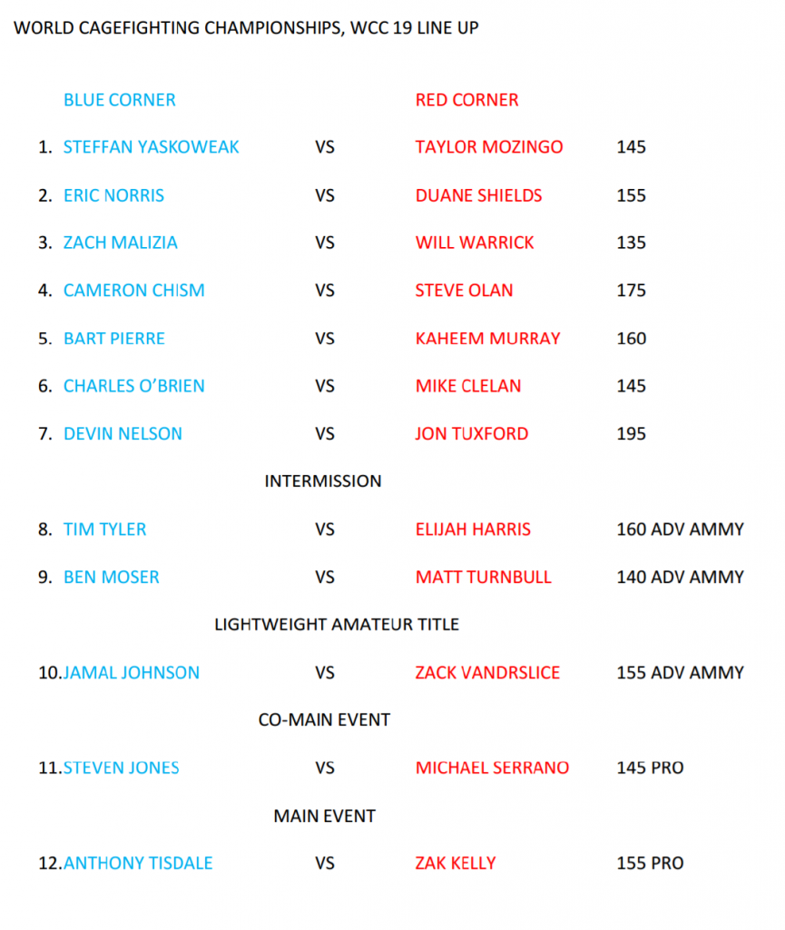 WCC 19 Fight Card