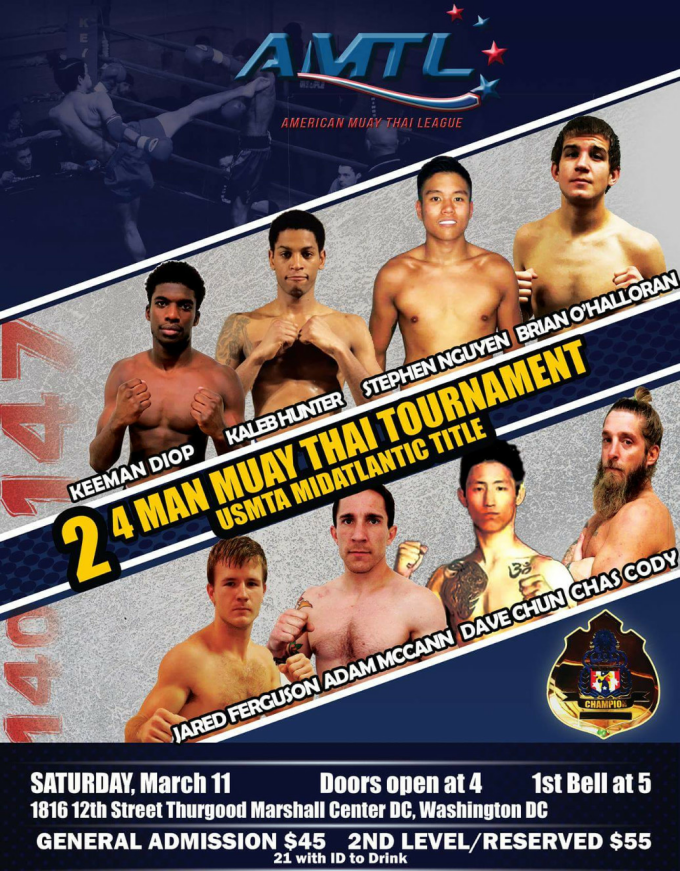 Two, Four man Title fight tournaments to kick off the 2017 American Muay Thai League season, March 11th