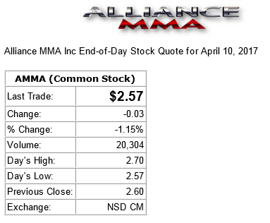 Alliance MMA Stock Quote - April 10, 2017