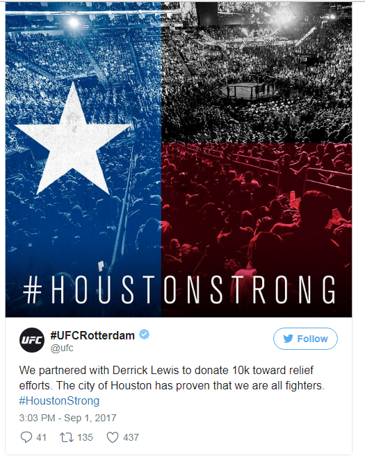 UFC partners with Derrick Lewis, donates $10,000 to city of Houston