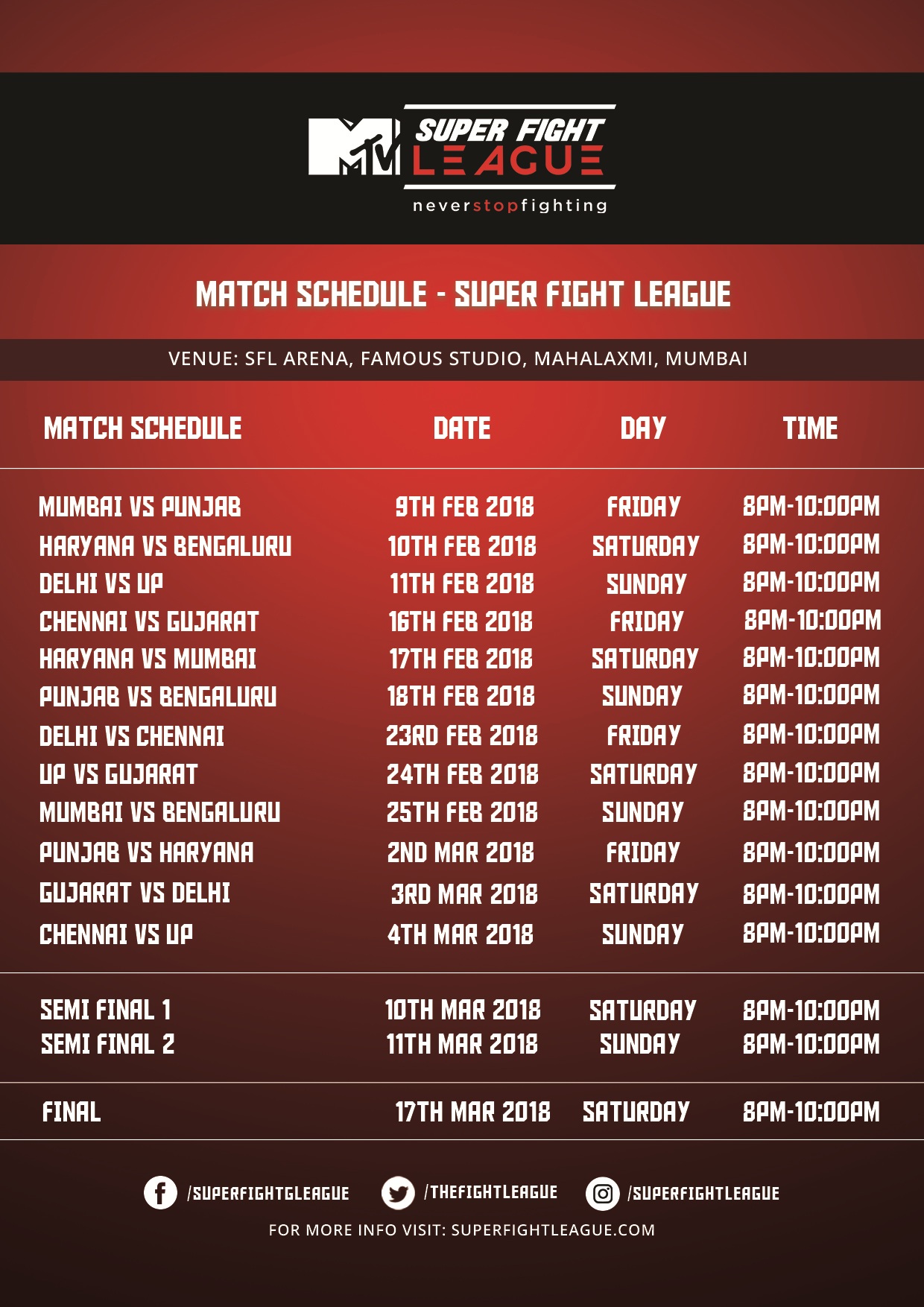 MTV SFL 2018 Schedule