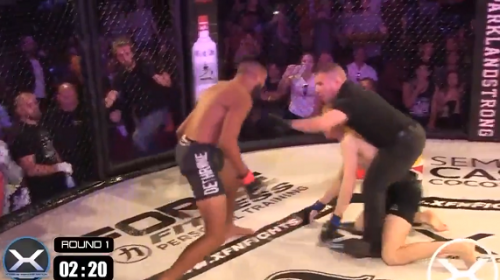 VIDEO: Fighter gets knocked out at XFN 19, continues to fight on