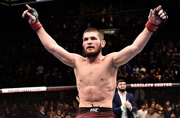 Khabib Nurmagomedov celebrates following his UFC 223 victory, UFC