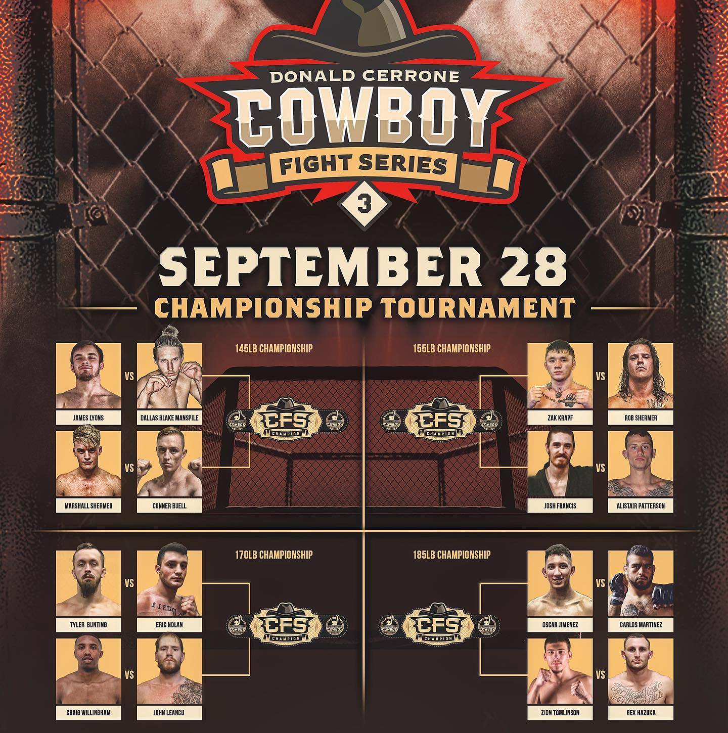 Brackets revealed for Cowboy Fight Series semi-final tournaments on September 28