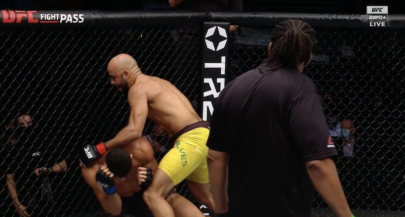 Warlley Alves uses body kicks to finish Mounir Lazzez in the first round