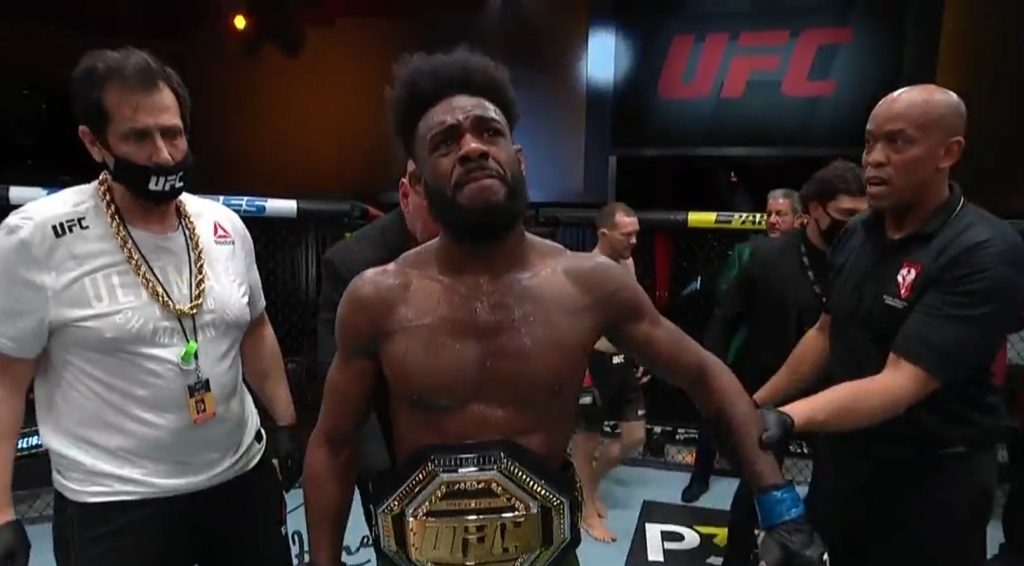 Aljamain Sterling is the new UFC Bantamweight Champion as Peter Yan disqualified for intentional illegal strike