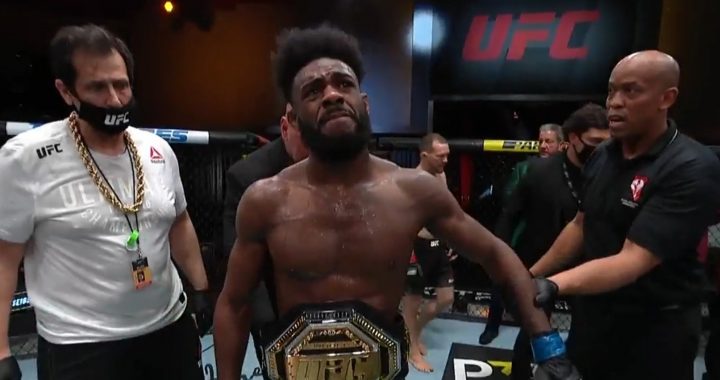 Aljamain Sterling is the new UFC Bantamweight Champion as Peter Yan disqualified for intentional illegal strike