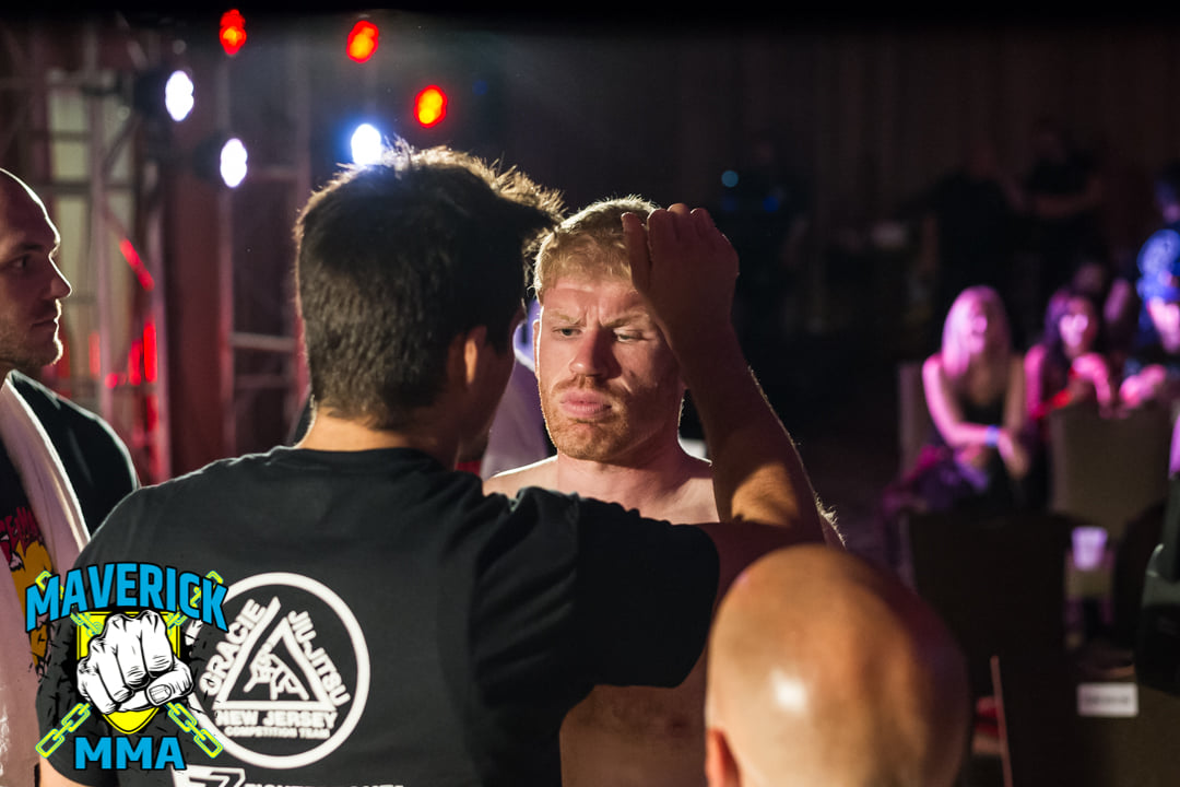 Mickey Gall (left) speaks with Russ Korbul (right) as he prepare to fight at Maverick 17