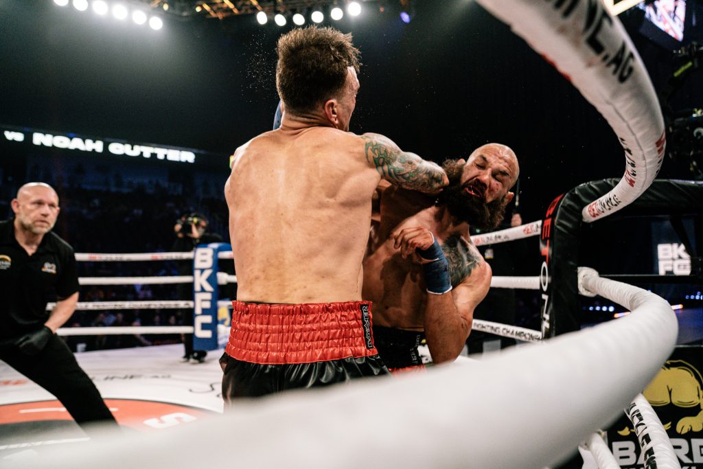 Kenny Licea (right) connects with Noah Cutter at BKFC 23, best finishes