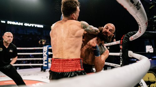 Kenny Licea (right) connects with Noah Cutter at BKFC 23, best finishes