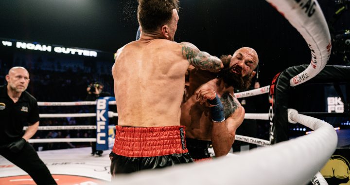 Kenny Licea (right) connects with Noah Cutter at BKFC 23, best finishes