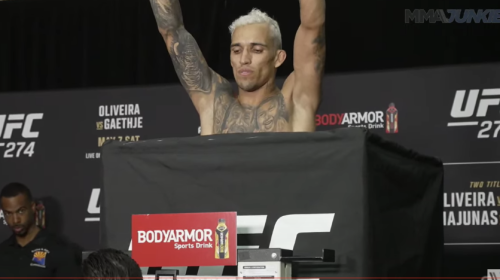 Charles Oliveira comes in heavy on his first attempt at UFC 274 weigh-ins - Photo from MMA Junkie