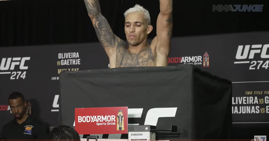 Charles Oliveira comes in heavy on his first attempt at UFC 274 weigh-ins - Photo from MMA Junkie