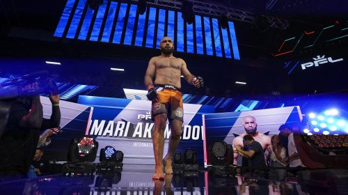 Omari Akhmedov stops Teodoras Aukstuolis with arm-triangle at PFL 4