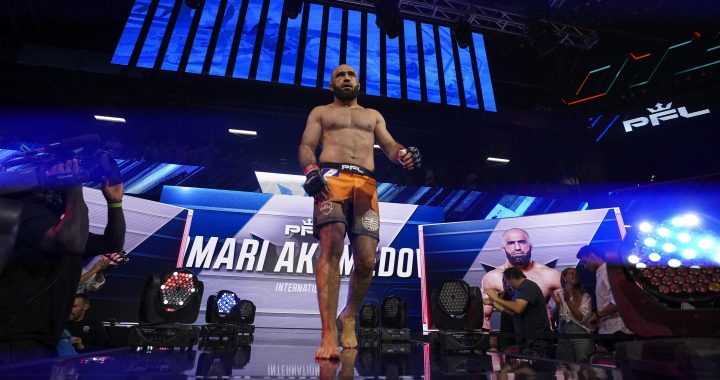 Omari Akhmedov stops Teodoras Aukstuolis with arm-triangle at PFL 4