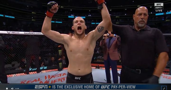 Alex Morono survives flying knee, busts Matthew Semelsberger up at UFC 277