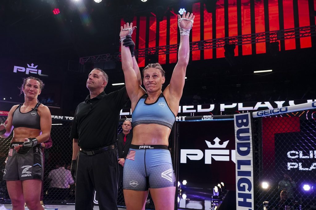 Kayla Harrison TKO's Kaitlin Young, celebrates early birthday at PFL 6