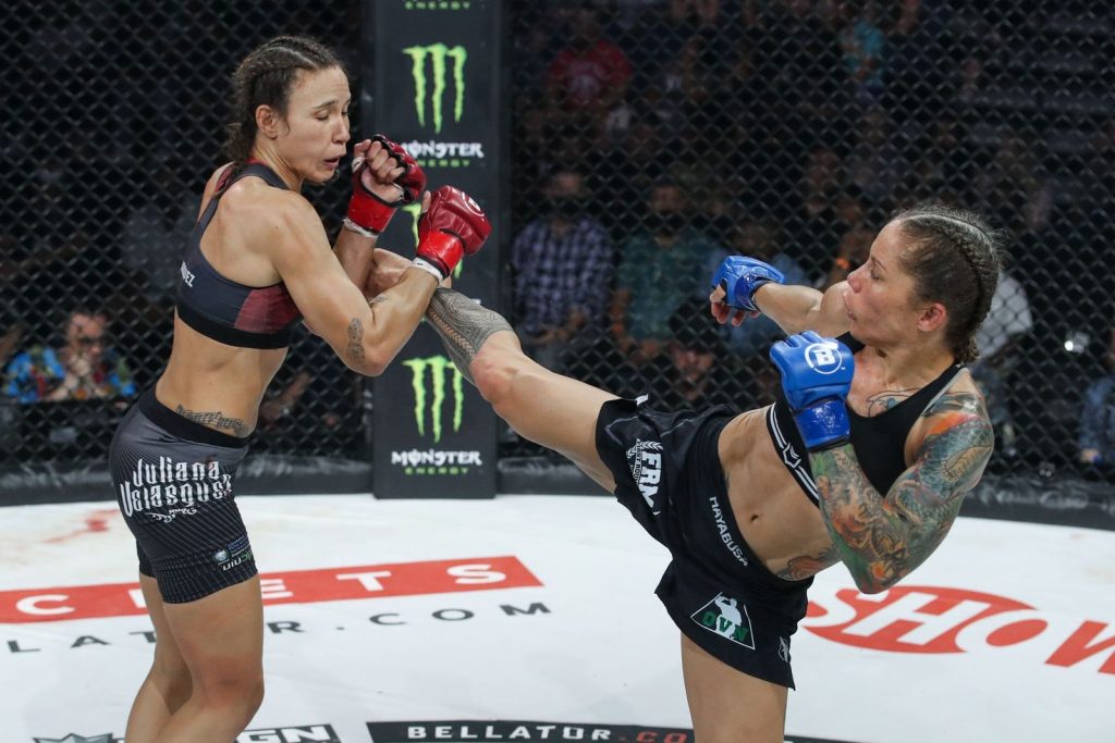 Liz Carmouche vs Juliana Velasquez (Credit: Lucas Noonan/BELLATOR MMA)