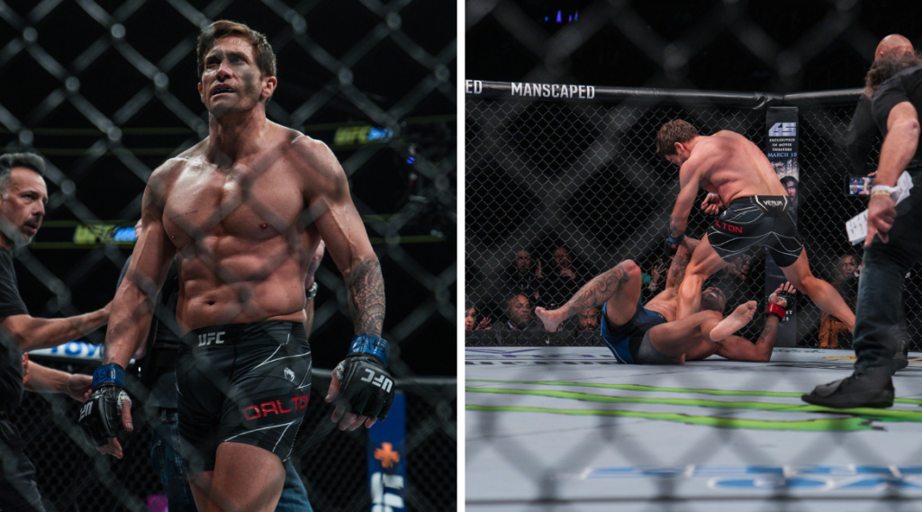 Jake Gyllenhaal wins by flying knee at UFC 285 in 'Road House' filming