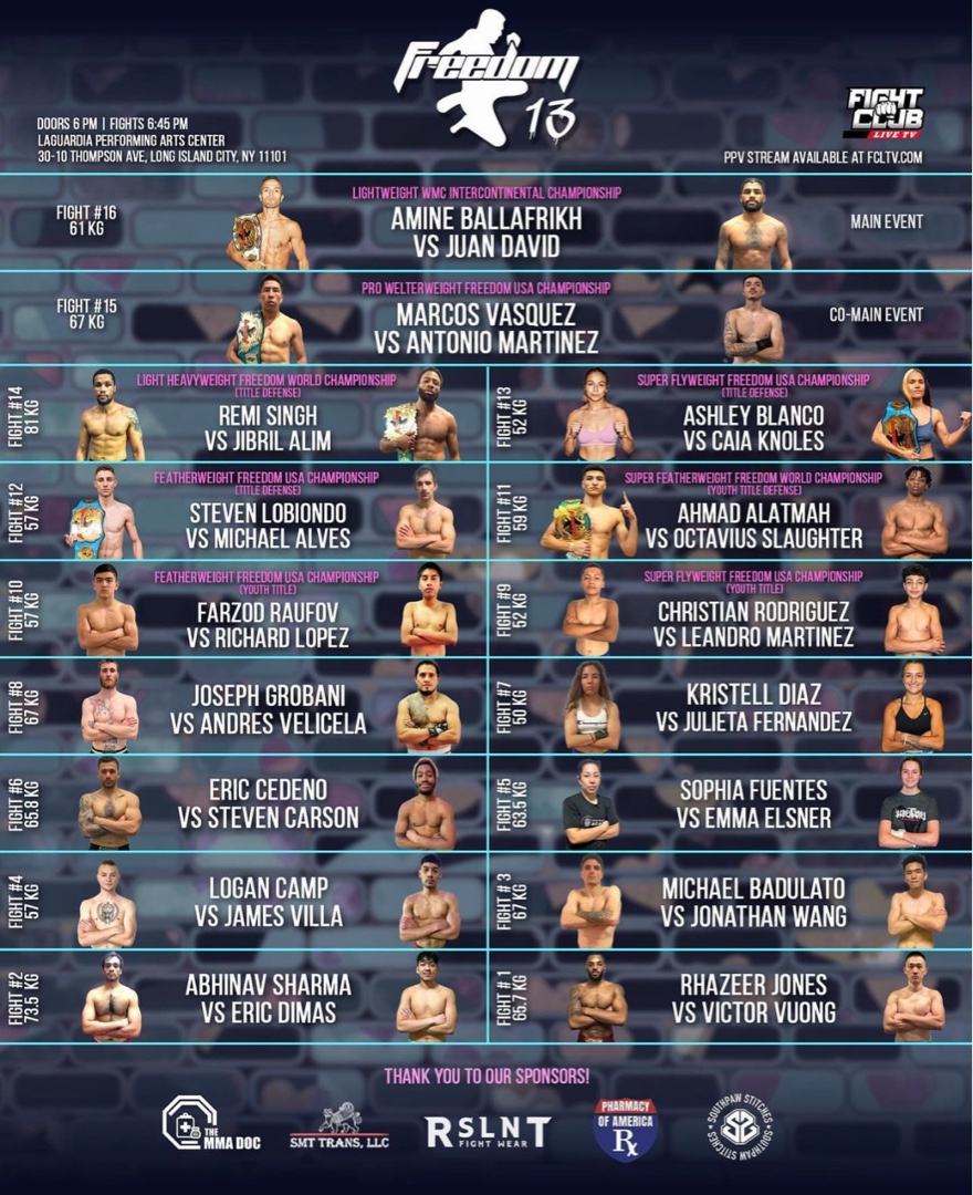 Freedom 13 fight card