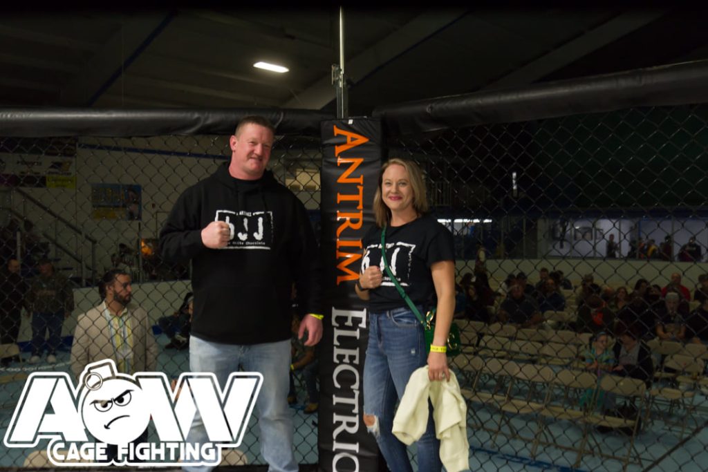 Greg McErlain and Nadia Bilynsky Antrim Electric owners at Art of War Cage Fighting Photo by William McKee for AOW