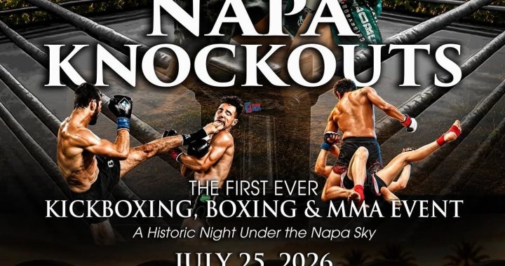 Poster for NAPA KNOCKOUTS: kickboxing, boxing & MMA event • July 25, 2026, 3 PM, at Napa under the sky